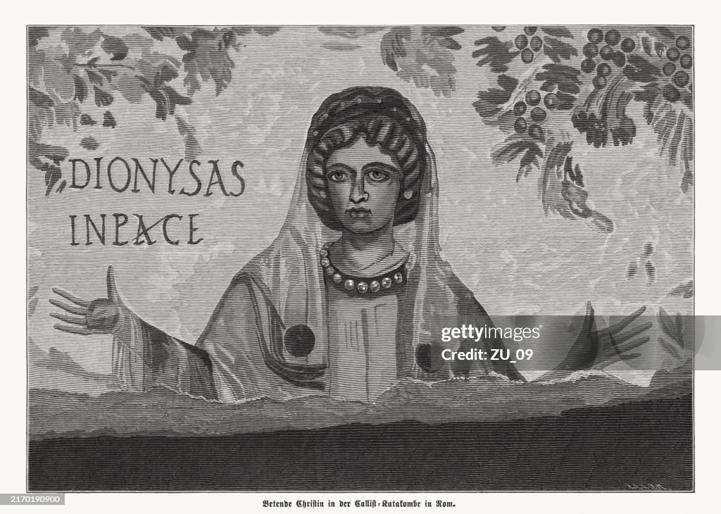 Calixtus Praying Women Frescoe Catacomb Of Calixtus Rome Italy Woodcut 1880 High ...