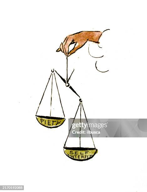 britische satire karikatur comic cartoon illustration - justitia-waage stock-grafiken, -clipart, -cartoons und -symbole