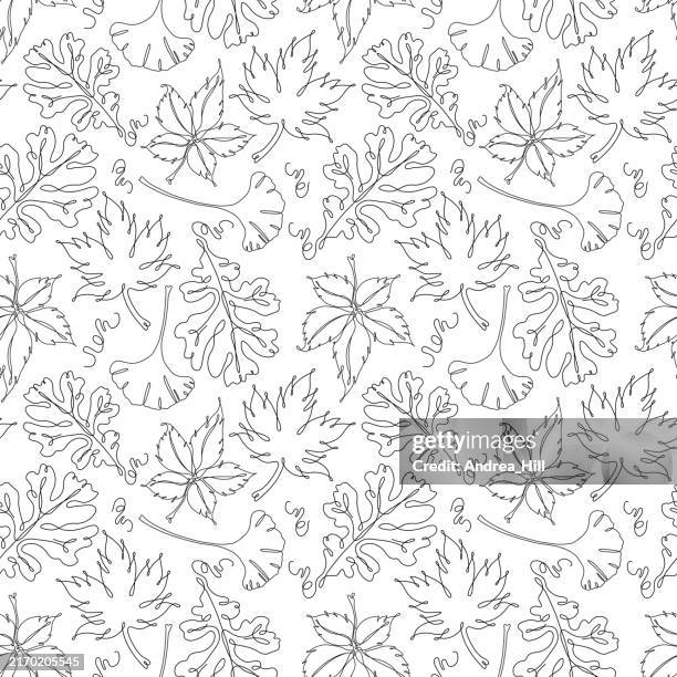 Fall Continuous Pattern Autumn Leaves Continuous Line Drawing Seamless Pattern With Editable ...