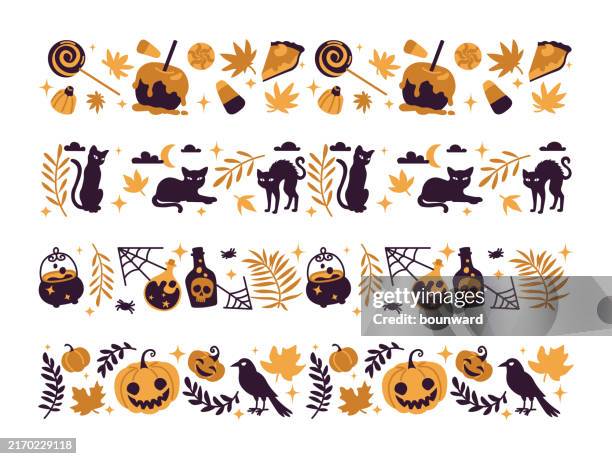stockillustraties, clipart, cartoons en iconen met halloween decoration frame border pattern. part 2. vector - halloween
