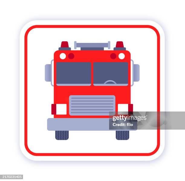 fire engine fire truck square icon symbol - fire engine stock illustrations