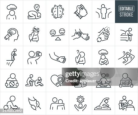 Mental Illness Thin Line Icons - Editable Stroke Mental Illness Thin Line Icons - Editable Stroke