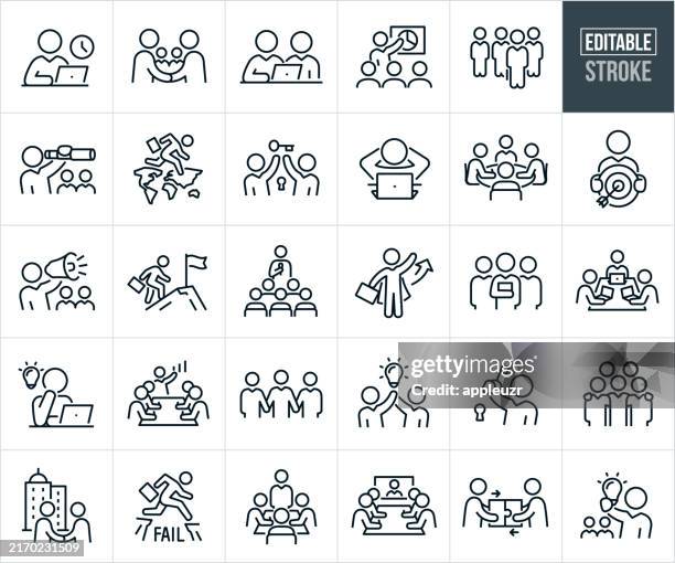 business people thin line icons - editable stroke - small business training stock illustrations