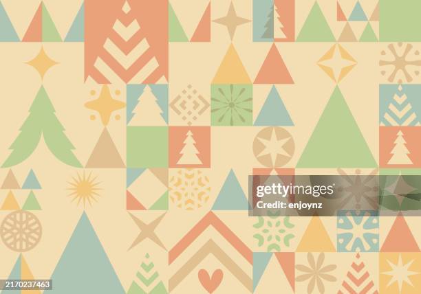 retro christmas symbols pattern wallpaper design - patchwork stock illustrations