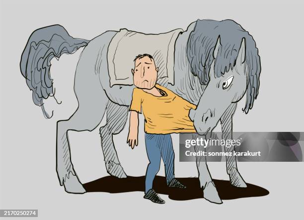 horse and man - taming horse stock illustrations