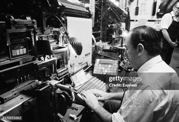 Daily Express employee at work on a linotype machine in the Composing Room, London, August 8th 1968.