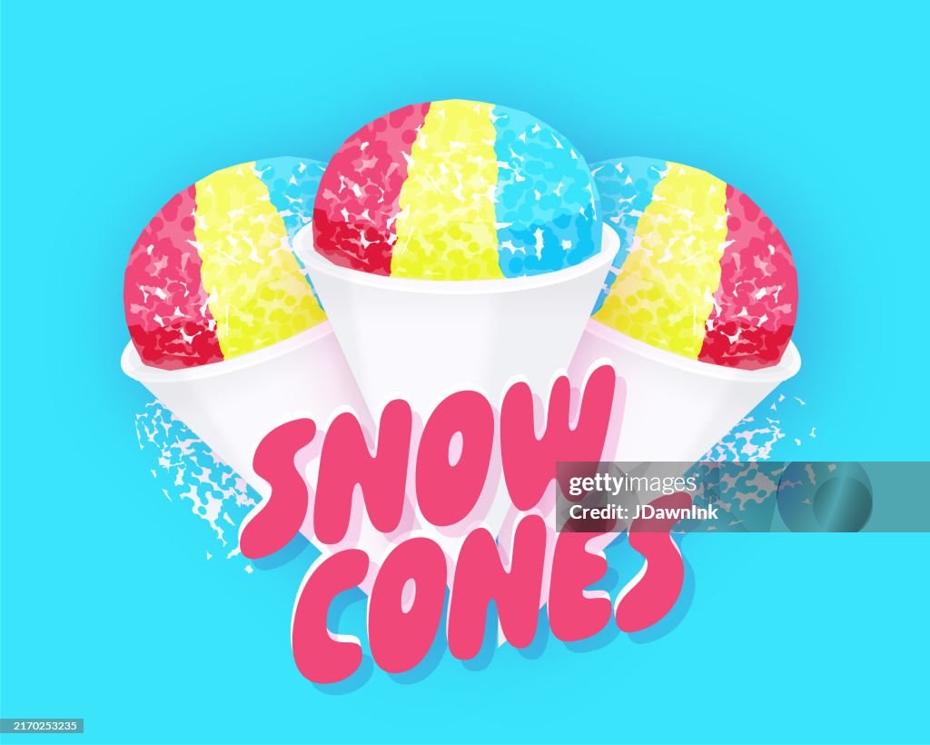 Buntes Schneekegel-Symbol-Design mit Text und Schneekegelbecher