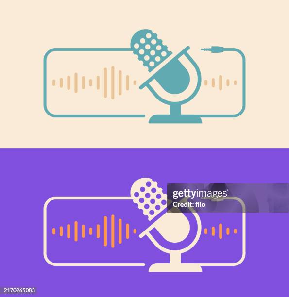 podcast media microphone audio sound wave design element - microphone stand stock illustrations