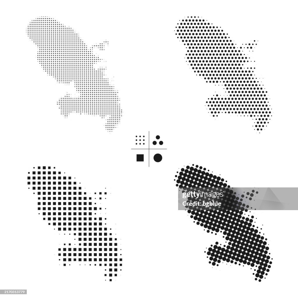 Martinique maps of dots - 4 different halftone styles