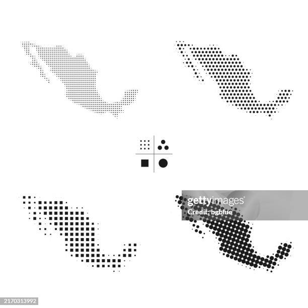 mexico maps of dots - 4 different halftone styles - mexico map stock illustrations