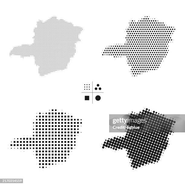 ilustraciones, imágenes clip art, dibujos animados e iconos de stock de mapas de puntos de minas gerais - 4 estilos de semitonos diferentes - mapa de minas gerais