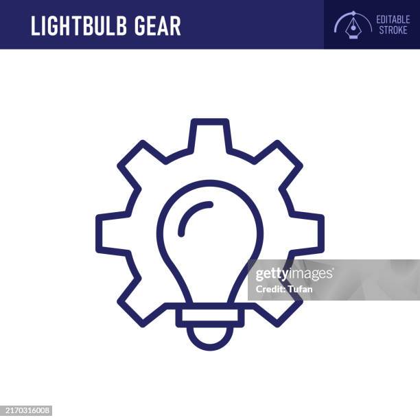 lightbulb gear icon - innovation, creativity, technology, problem-solving, efficiency - light bulb stock illustrations