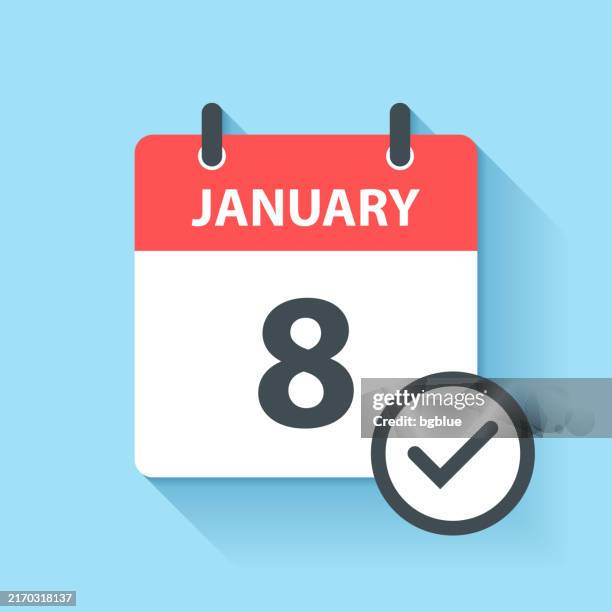 january 8 - daily calendar icon in flat design style - booking confirmation icon stock illustrations