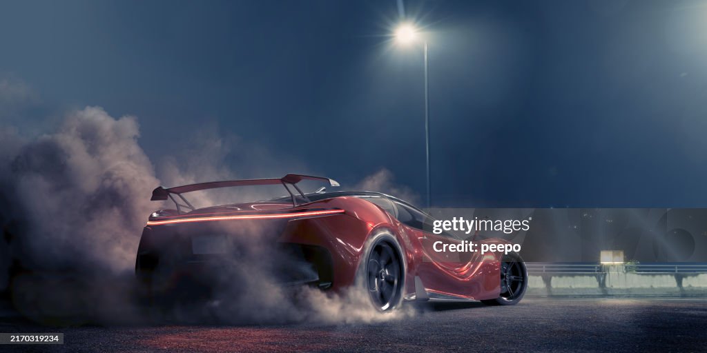 Electric Sports Car Tyre Burnout