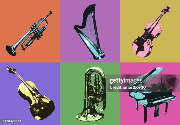 classical musical instrument icons - posterized stock illustrations