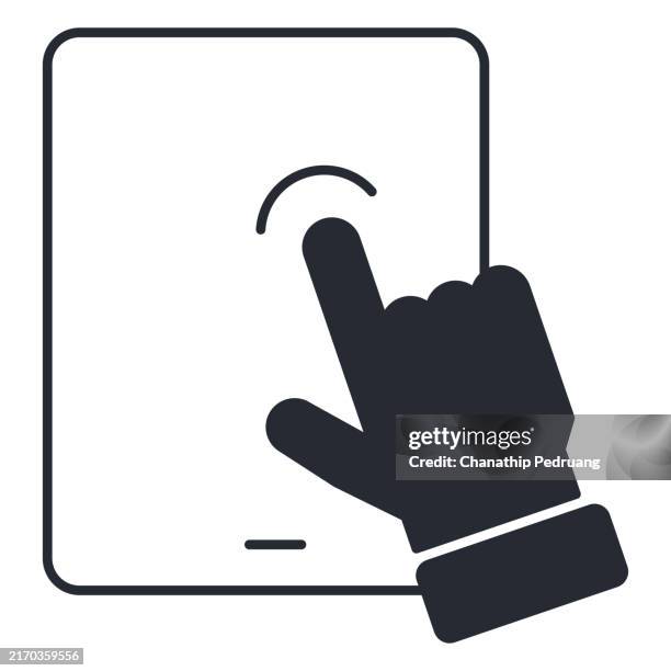 man hand using tablet computer with empty screen solid icon isolated on white background stock illustration icon, symbol, mobile, vector, business, hand, technology, icon symbol, connection - using tablet isolated stock illustrations