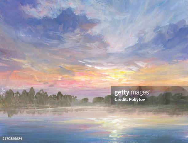 summer sunset, painting - abstract painting stock illustrations