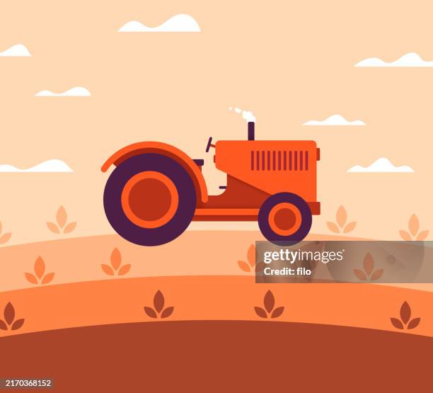herbst ernte traktor herbst bauernhof hintergrund - traktor stock-grafiken, -clipart, -cartoons und -symbole
