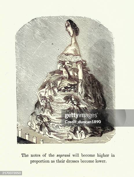 caricature of a opera singer hitting the high notes, music, comic sketches humorous and grotesque, by gustave dore, vintage illustration, french, 1860s - opera singer stock illustrations