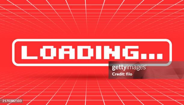 ilustraciones, imágenes clip art, dibujos animados e iconos de stock de cargando fondo de cuadrícula de videojuegos retro - current-status-icon
