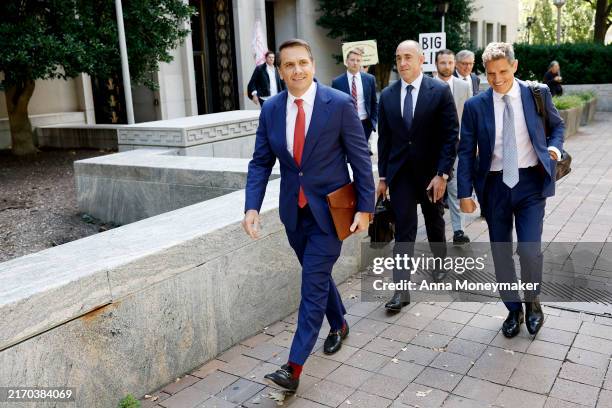 Former President Donald Trump’s attorneys Todd Blanche, Emil Bove and John Lauro depart federal court after a hearing on Trump’s election...