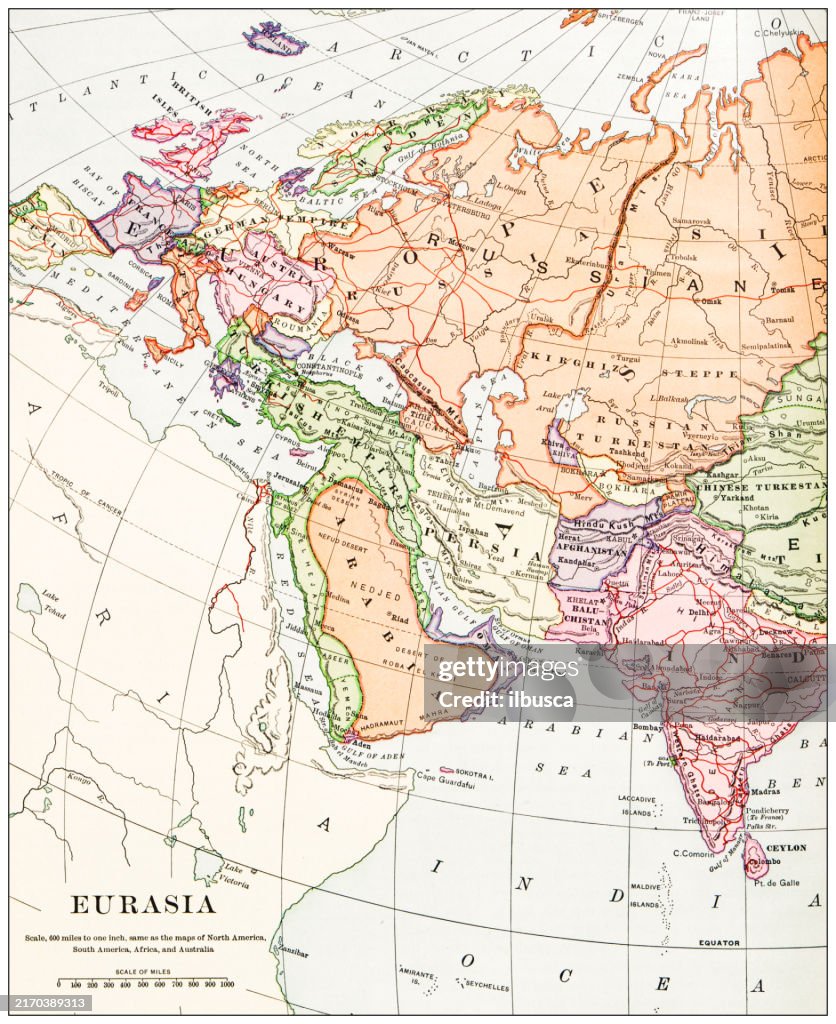 Carte ancienne de l’Europe et du Moyen-Orient (1898)