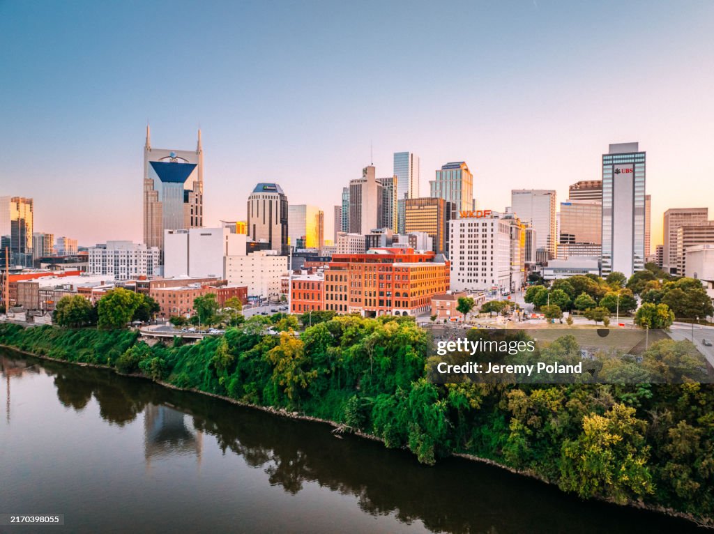 Downtown Nashville, Tennessee Skyline from the Northeast Bank of the Cumberland River