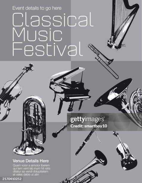 ilustrações de stock, clip art, desenhos animados e ícones de classical musical poster - black and white - musica clássica