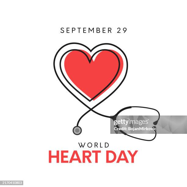 world heart day poster, card, september 29. vector - stethoscope stock illustrations