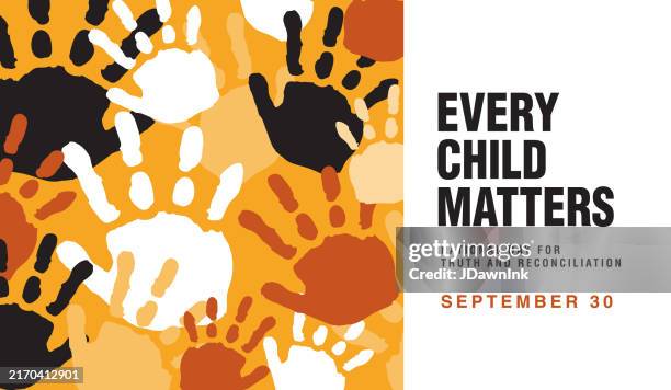 national day for truth and reconciliation every child matters web banner design with abstract hand prints - truth and reconciliation stock illustrations
