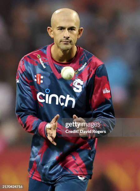 Ashton Agar of Northamptonshire Steelbacks catches the ball during the T20 Vitality Blast quarter final match between Northamptonshire Steelbacks and...
