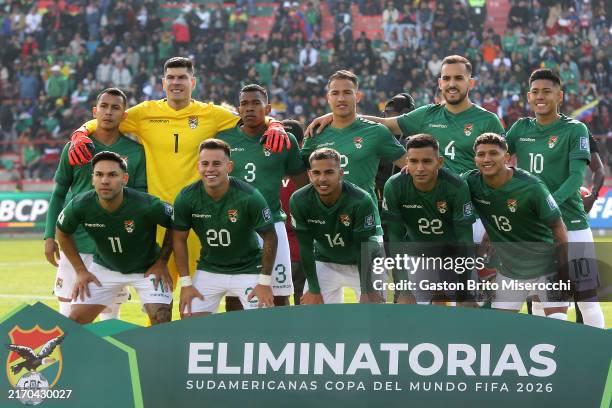 Players of Bolivia pose for the team photo prior to the FIFA World Cup 2026 Qualifier match between Bolivia and Venezuela at Estadio Municipal De El...