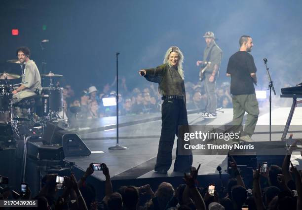 Emily Armstrong and Linkin Park perform during a global livestream at Warner Bros. Studios on September 05, 2024 in Burbank, California.