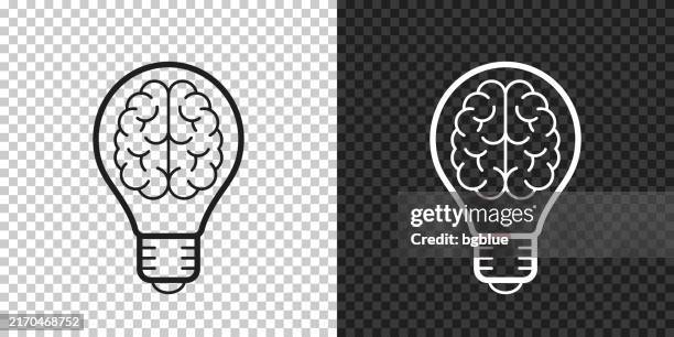 light bulb with brain. icon for design on blank background - brain light bulb stock illustrations