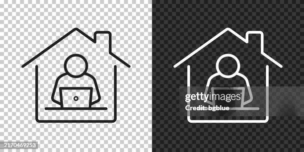 work from home. icon for design on blank background - using computer at home stock illustrations