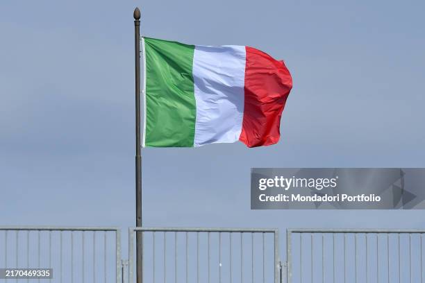 The Italian flag during the qualifying match for the European Under 21 Championship Italy-San Marino at the Domenico Francioni stadium. Latina...
