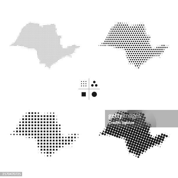 sao paulo maps of dots - 4 different halftone styles - white dot pattern stock illustrations