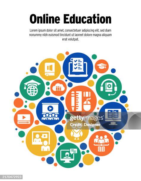 Education Connection Visual Online Education Related Vector Illustration Distance Education ...