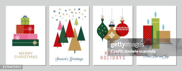 illustrations, cliparts, dessins animés et icônes de joyeux noël et bonne année ensemble de cartes de vœux. - carte de noël