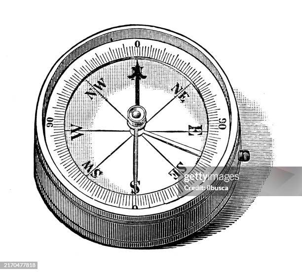 antique illustration: engineer's compass - antique compass stock illustrations