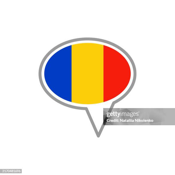 ilustrações de stock, clip art, desenhos animados e ícones de romania - flag speech bubble icon. - bandeira da roménia
