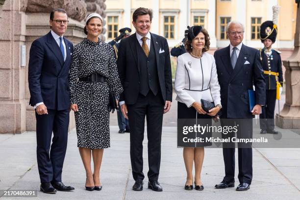 Prince Daniel, Crown Princess Victoria, Andreas Norlén, Queen Silvia, and King Carl XVI Gustaf of Sweden attend a ceremony in connection with the...