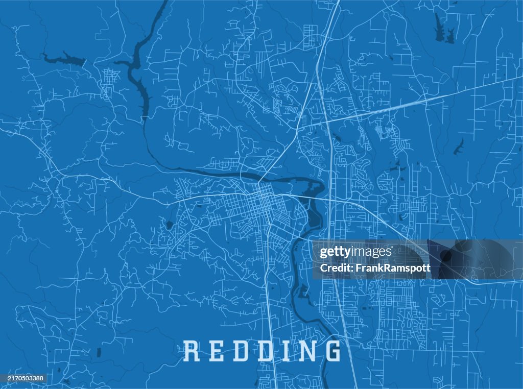 Redding CA City Vector Road Map Blue Horizontal