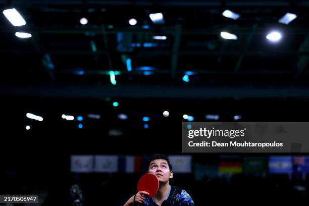 Zhao Shuai of Team People's Republic of China serves against Maksym Nikolenko of Team Ukraine in their Para Table Tennis Men's Singles MS8 Semifinal...