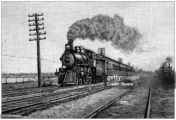 antique illustration: railway train, usa - locomotive stock illustrations