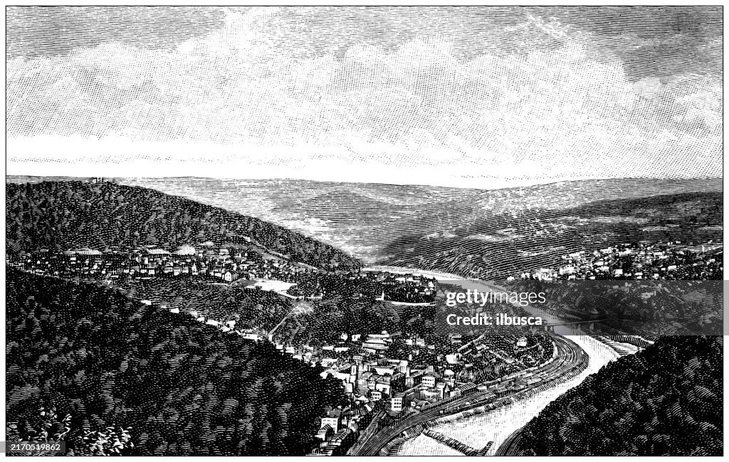 Antique Illustration: Lehigh water gap, Mauch Chunk, Pennsylvania