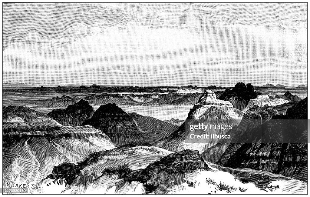 Antique Illustration: Badlands, South Dakota