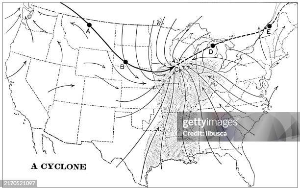 antique illustration: cyclone - wind map stock illustrations