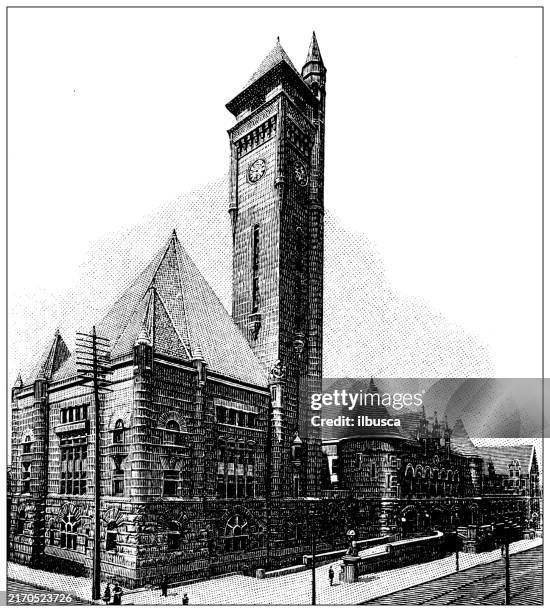 antique illustration: union railroad station, st louis - st louis union station stock illustrations