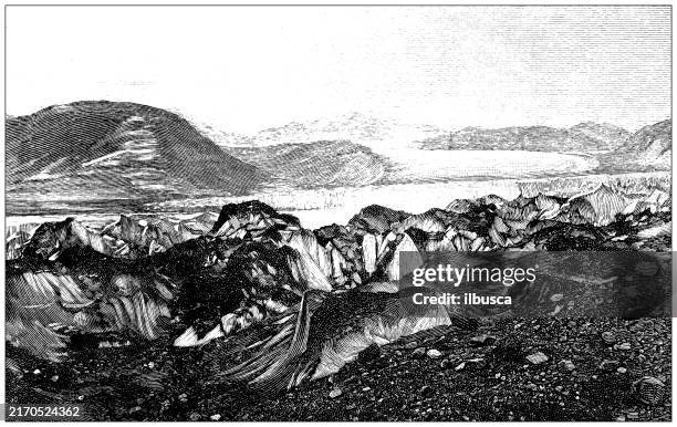 antique illustration: muir glacier, alaska - glacier lagoon stock illustrations